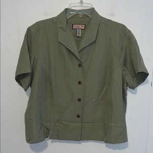 Jamaica Bay Women's Olive Green Button-Down Short Sleeve Shirt 0324263